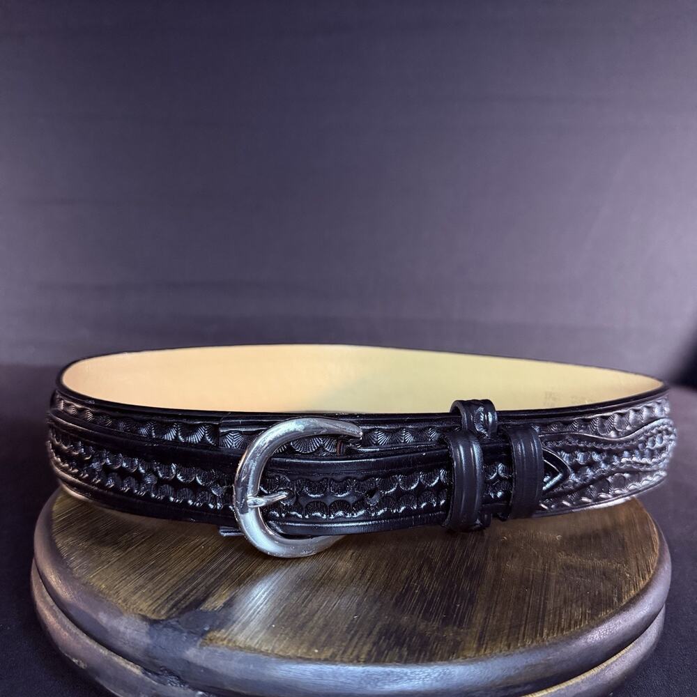 Dutyman Ranger Belt Size 28" Basketweave Leather 1.5" Wide Nickle Buckle 1721